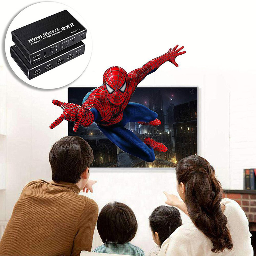 HDMI Matrix 2x2 4K 60Hz HDMI Switch Splitter for PS4 Xbox Apple TV Fire Stick Blu-Ray Player