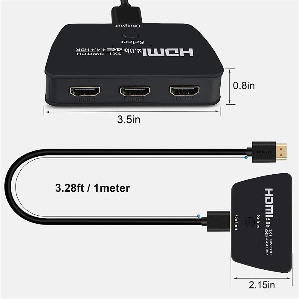 HDMI Switch 2.0 4K 60Hz HDR HDCP2.2 Switcher Adapter 3 In 1 Out for XBOX PS4 3 Smart Android HDTV