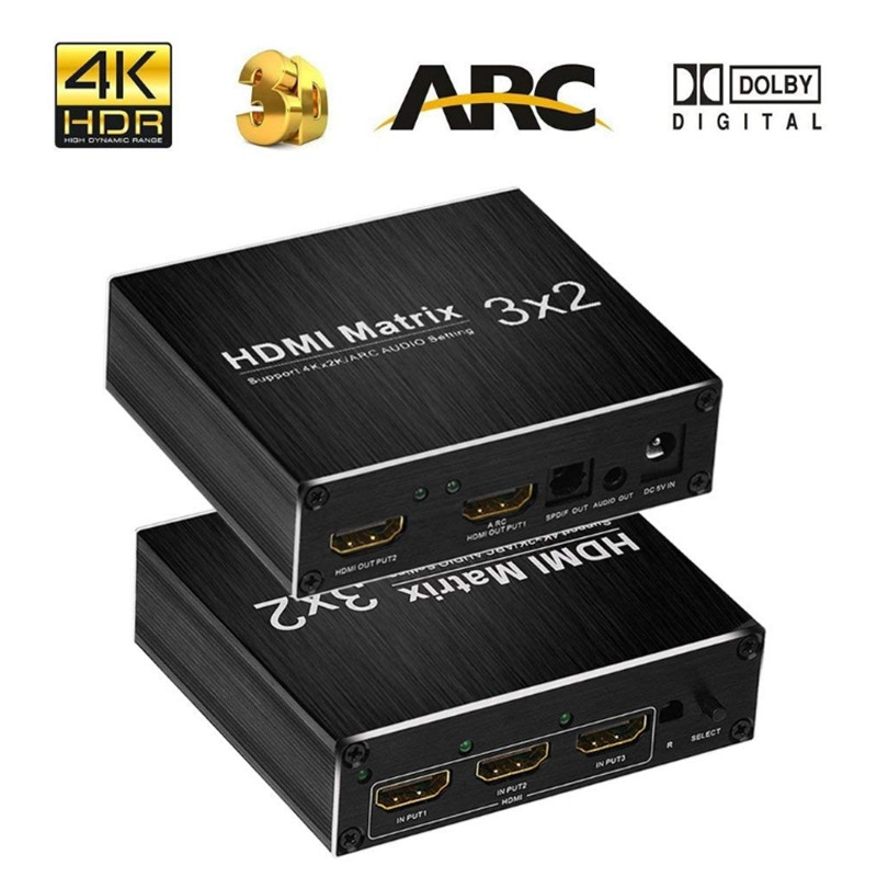HDMI 3 Input 2 Output Matrix Distributor Supports 1080P Full HD 4K