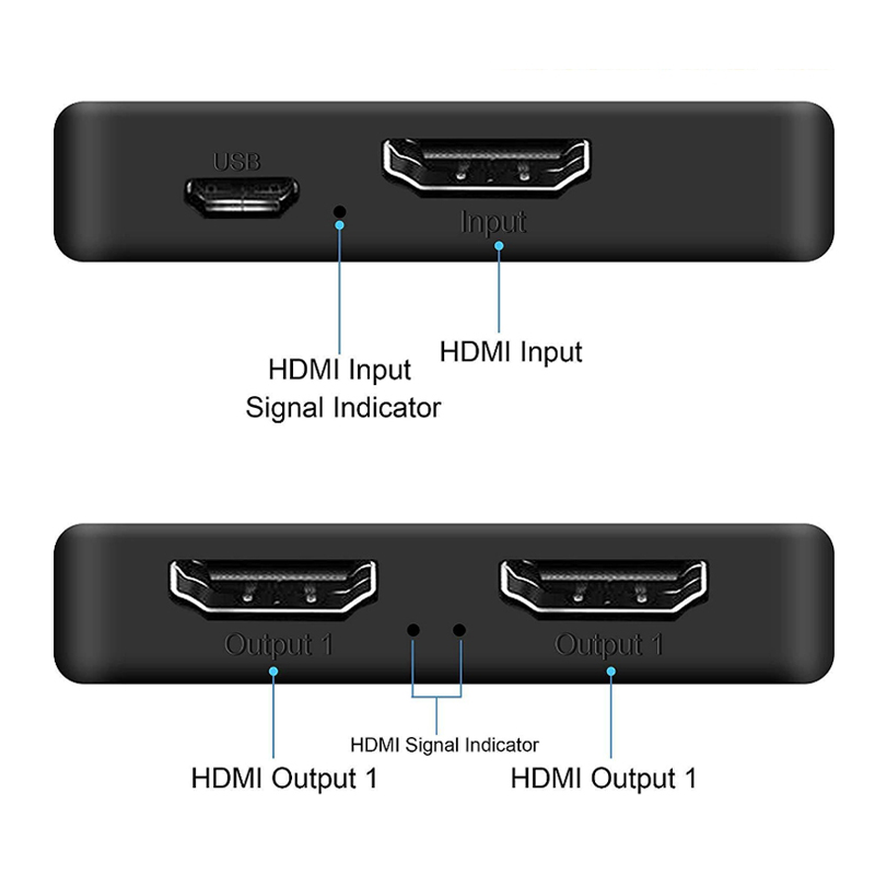 Mini HDMI 2.0 Splitter 1 in 2 out 4K60Hz Splitter 4K Ultra HD Resolution with Scaler