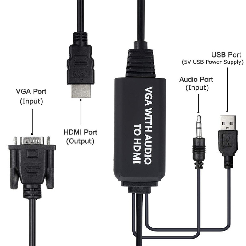 6ft/1.8m VGA to HDMI Conversion Cable with Audio with Power Adapter Cable VGA to HDMI Cable