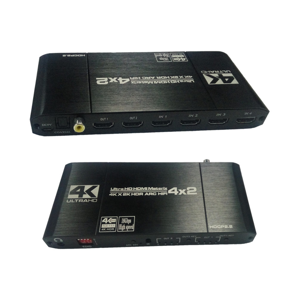 HDMI 2.0 Matrix 4x2 4K @ 60Hz HDR HDCP2.2 Switch Splitter 4 in 2 out YUV 4：4：4 Optical SPDIF + 3.5mm jack Audio Extractor HDMI Switcher