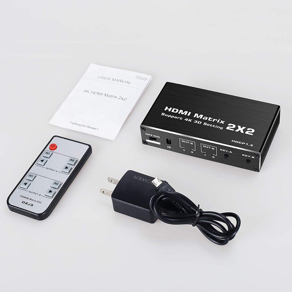 HDMI Matrix 2x2 4K 60Hz HDMI Switch Splitter for PS4 Xbox Apple TV Fire Stick Blu-Ray Player