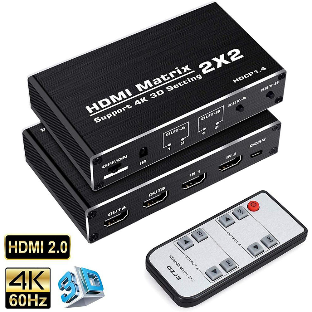 HDMI Matrix 2x2 4K 60Hz HDMI Switch Splitter for PS4 Xbox Apple TV Fire Stick Blu-Ray Player