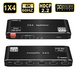 1x4 HDMI 2.0 Splitter 4K 4 Way HDMI Divisor Splitter 1 in 4 out HDMI2.0, HDCP2.2 4Kx2K@60Hz with EDID Switches