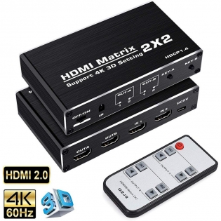 HDMI Matrix 2x2 4K 60Hz HDMI Switch Splitter for PS4 Xbox Apple TV Fire Stick Blu-Ray Player