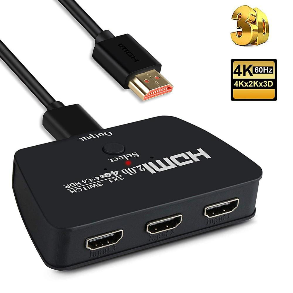 HDMI Switch 2.0 4K 60Hz HDR HDCP2.2 Switcher Adapter 3 In 1 Out for XBOX PS4 3 Smart Android HDTV