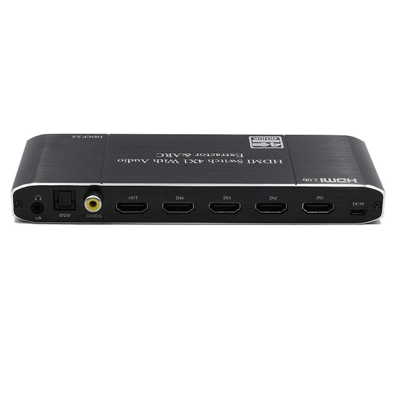 4K 60Hz HDMI 2.0 Switch 4 in 1 out ARC with SPDIF/Coaxial/3.5mm Audio HDCP2.2 Compatible with HDTV PS4 Xbox