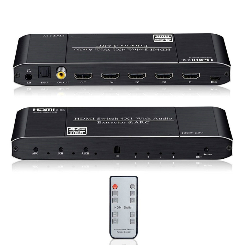 4K 60Hz HDMI 2.0 Switch 4 in 1 out ARC with SPDIF/Coaxial/3.5mm Audio HDCP2.2 Compatible with HDTV PS4 Xbox