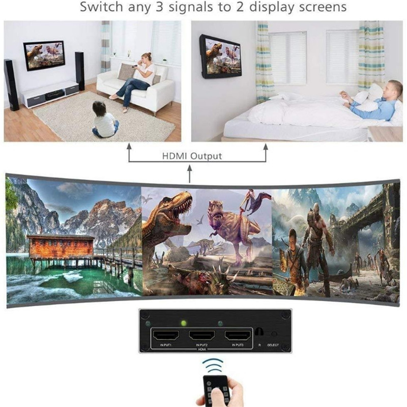 HDMI 3 Input 2 Output Matrix Distributor Supports 1080P Full HD 4K