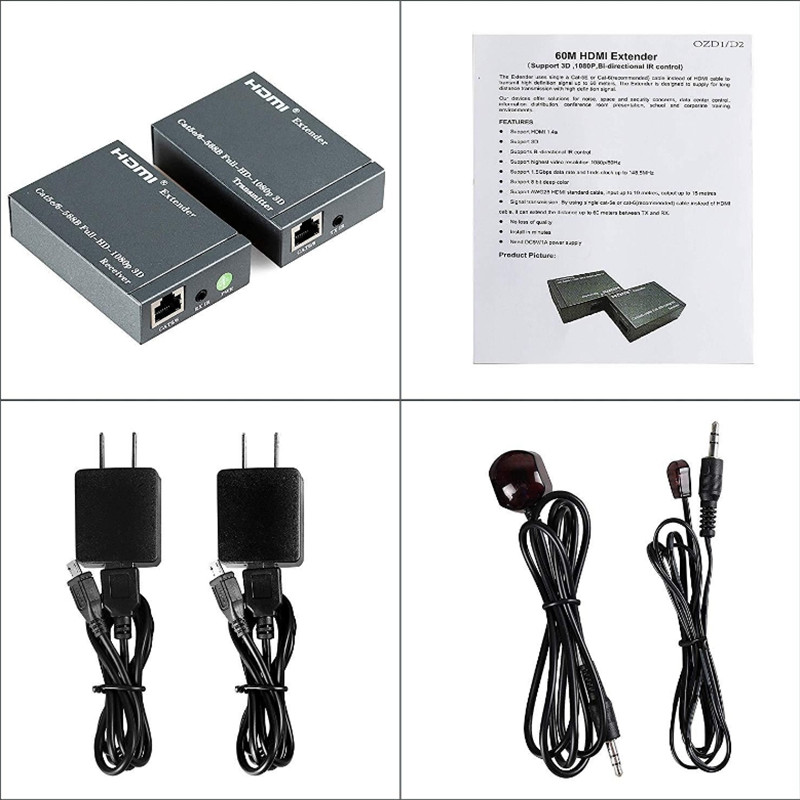 HDMI Extender 60m 1080P Cascade With Bi-directional IR Control,Single Network Cable, HDMI To RJ45 Signal Extender, HDMI 60m Signal Extender
