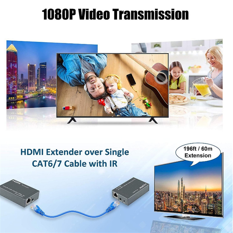 HDMI Extender 60m 1080P Cascade With Bi-directional IR Control,Single Network Cable, HDMI To RJ45 Signal Extender, HDMI 60m Signal Extender