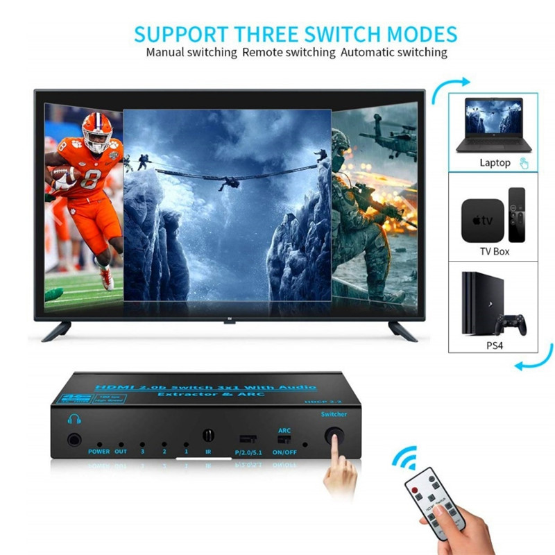 High Quality HDMI 2.0 Switch HDMI Switch 3 in 1 out With Audio Extractor