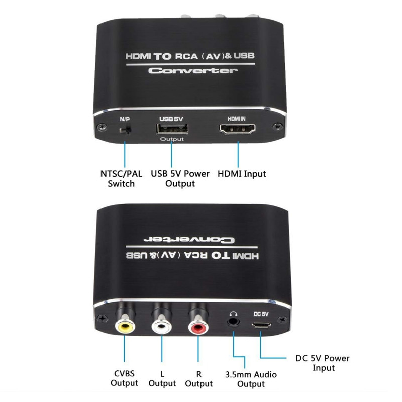 1080P HDMI to AV 3RCA CVBs Composite Video 3.5mm Aux Audio RCA Converter Adapter Support PAL/NTSC for TV PC Laptop Xbox HDTV DVD