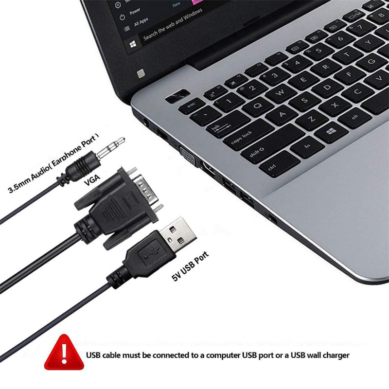6ft/1.8m VGA to HDMI Conversion Cable with Audio with Power Adapter Cable VGA to HDMI Cable