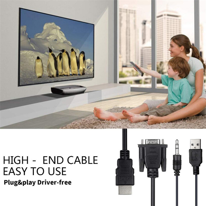 6ft/1.8m VGA to HDMI Conversion Cable with Audio with Power Adapter Cable VGA to HDMI Cable
