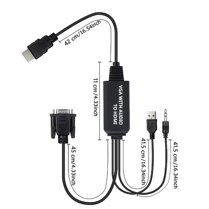 6ft/1.8m VGA to HDMI Conversion Cable with Audio with Power Adapter Cable VGA to HDMI Cable